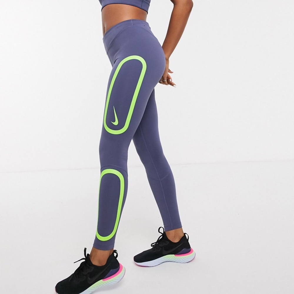 Nike Running Future Air Leggings in Blue & Neon Green Sz: XS
